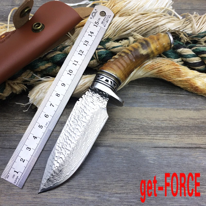 Тактические Дамасские охотничьи фиксированные ножи Монгольская ручка газели