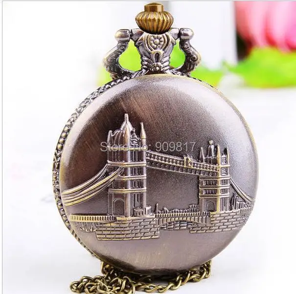 

fashion jewelry necklace bronze Two clock tower Men and women Pocket watch pendant clock free shipping