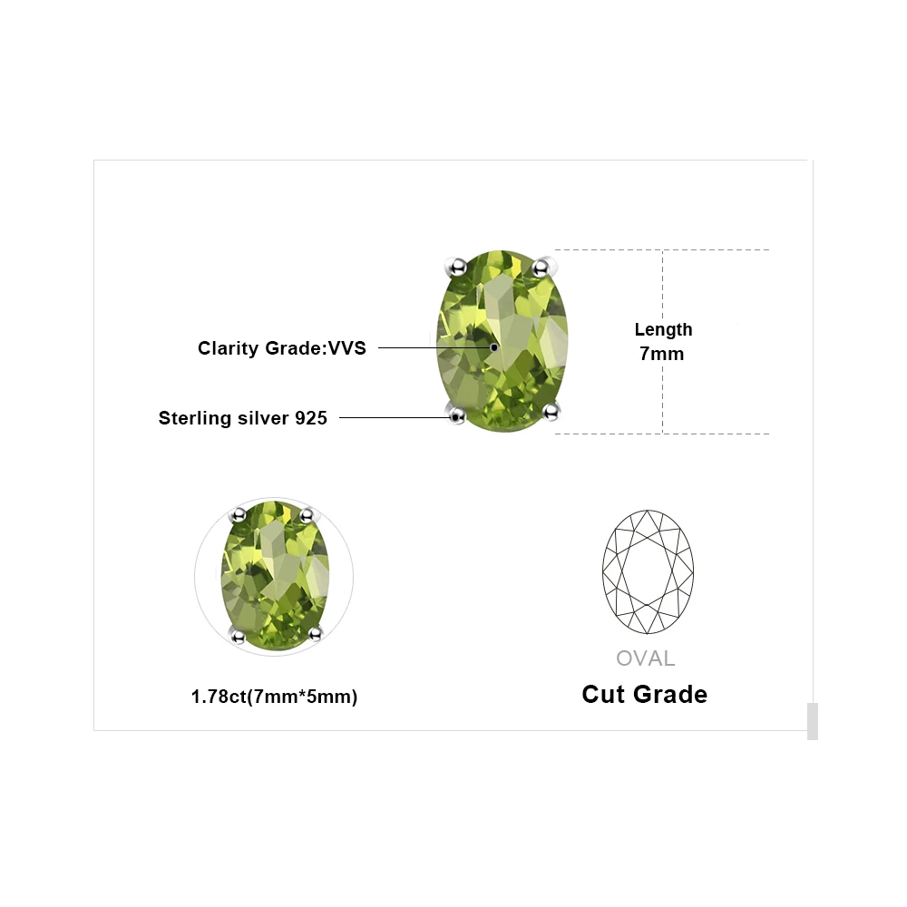 Jewelrypalace Овальный 1.8ct Натуральный Зеленый Перидот Камень Серьги-гвоздики натуральная серебро 925 Изящные ювелирных изделий для Для женщин