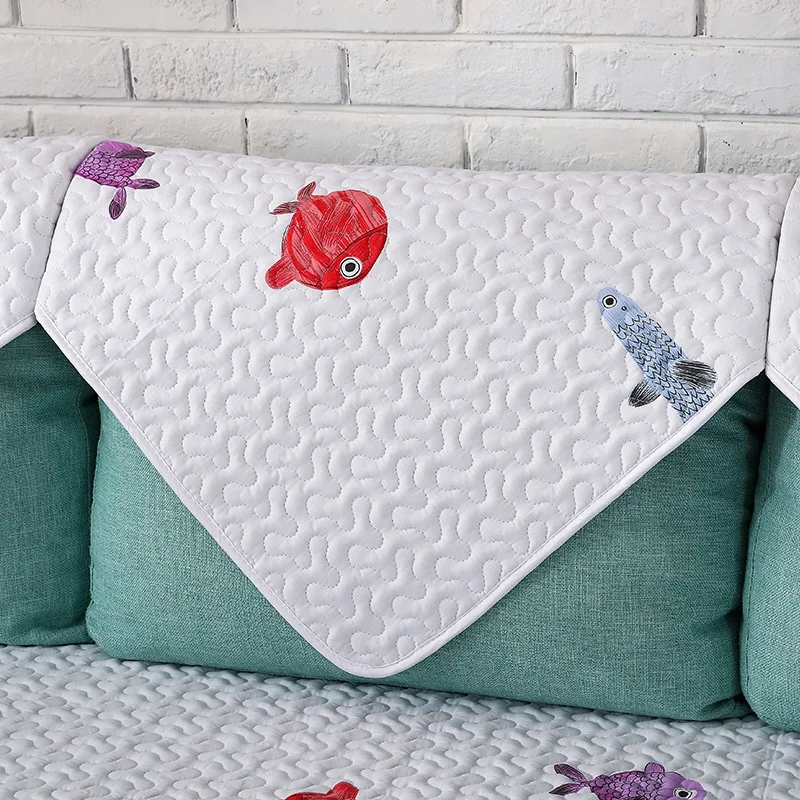 100% Хлопковое полотенце на диван с рисунком рыбы тканевые Чехлы толстые чехлы