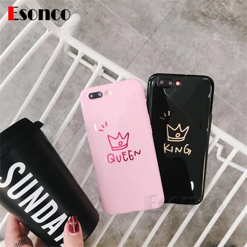 King &amp Queen Crown Soft Case For iPhone 7 8 X 6 s Plus Cases Lover Silicone Rubber Phone 6s |