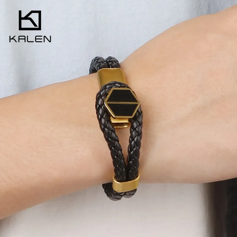 KALEN 20 см нержавеющая сталь золото/серебро/черный браслет из шестиугольников