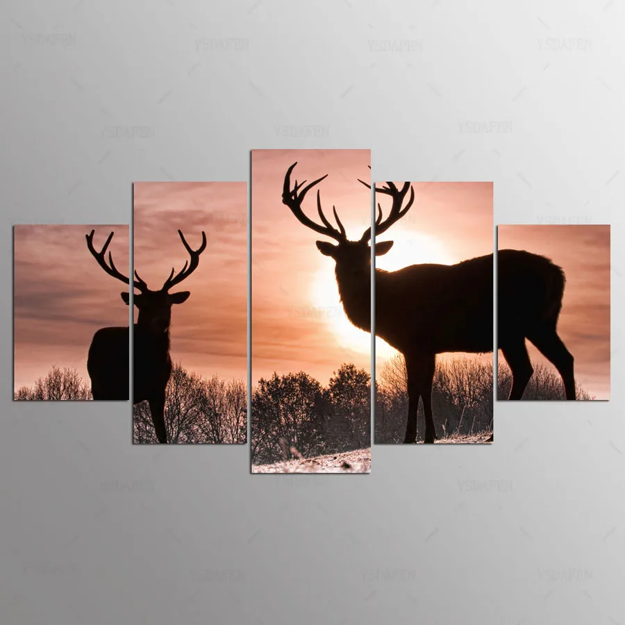 

5 panel HD printed painting deer canvas home decor wall art picture for living room kn-177