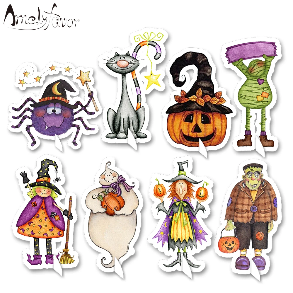 Тематическая серия на Хэллоуин 2 стола в центре призрак кошка ведьмы мамочка