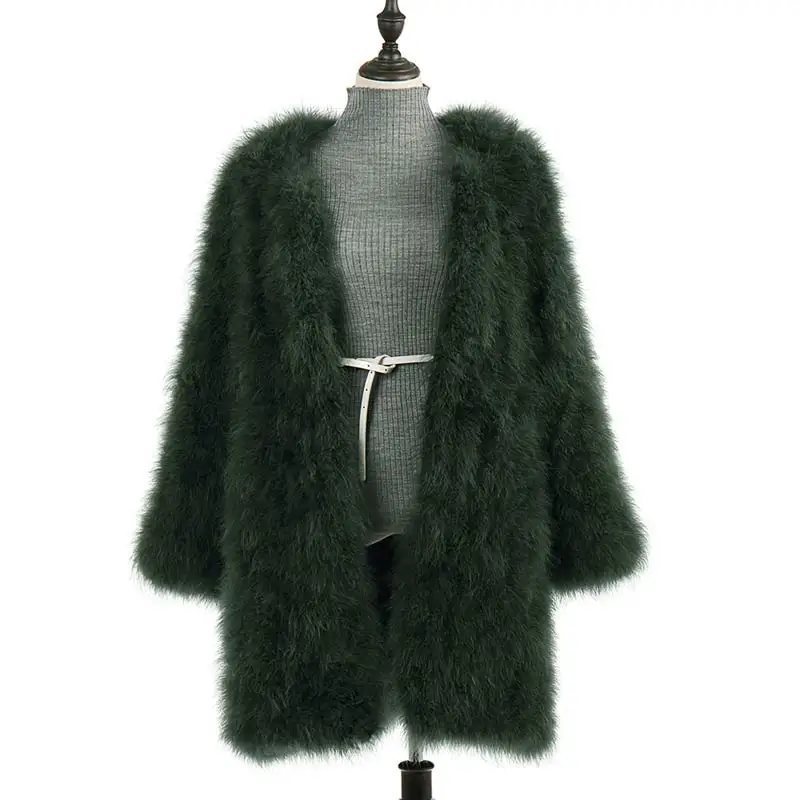3 Dark Green Синий серый XLlong Женское пальто из натурального меха ручная работа пушистое перо из натурального страусиного пера зимняя куртка для свадеб - Цвет: 3 Dark Green