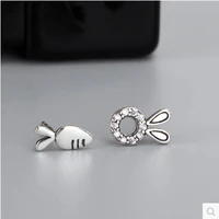 daisies real 925 sterling silver rabbit carrot lovely asymmetric stud earrings cute clear cz for girls fashion wedding jewelry