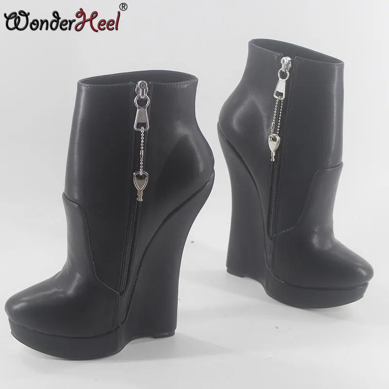 Wonderheel/Новые ботильоны на очень высоком каблуке 18 см и платформе 3 см пикантные модные ботинки из матовой кожи на молнии YKK