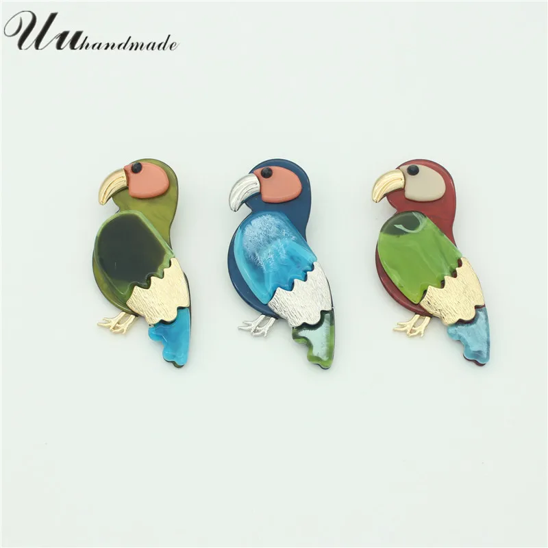 Модные броши из цинкового сплава с цветными акриловыми булавками в виде птиц и