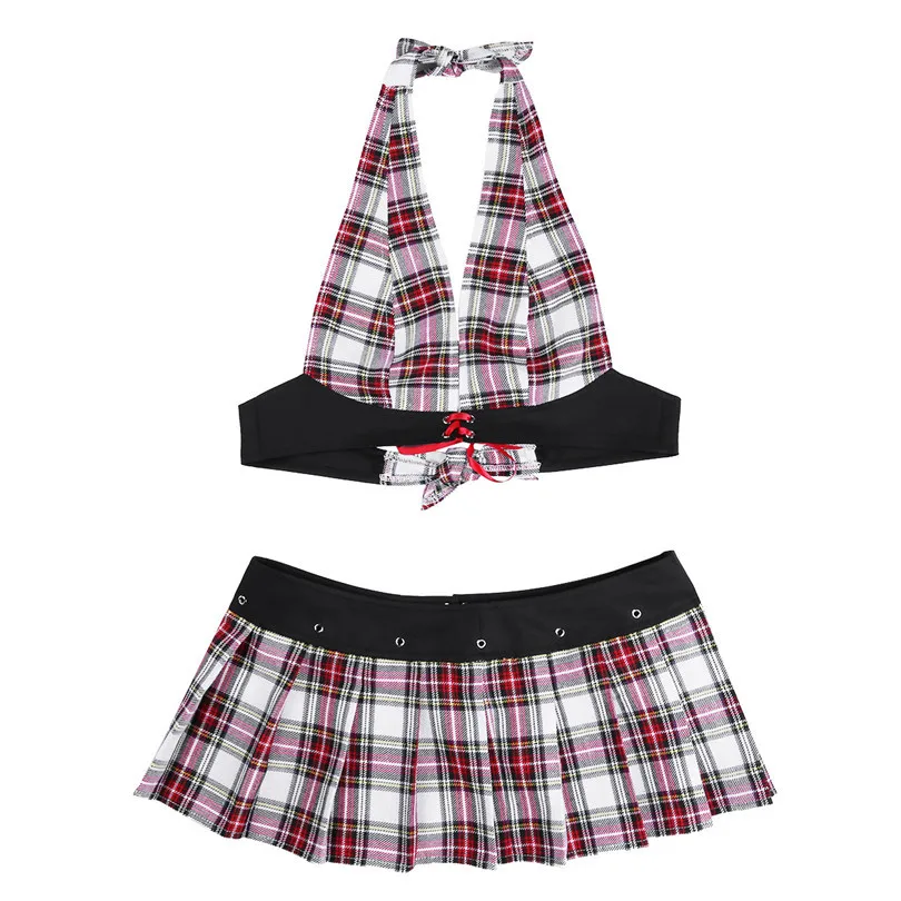 IEFiEL, женское сексуальное белье для косплея, костюмы, Babydoll, комплект в клетку, короткий топ с мини-юбкой, школьная форма, наряд для косплея