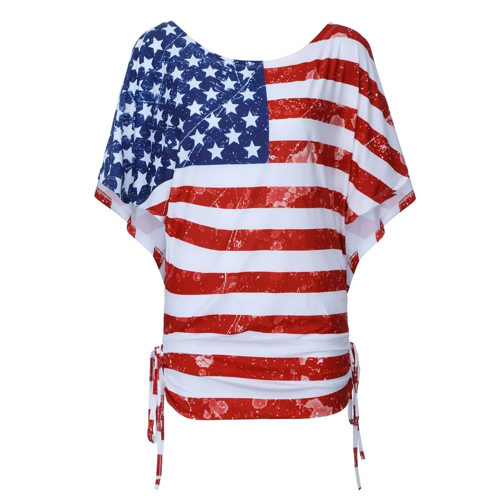 Женский короткий рукав патриотические полосы сердце с американским флагом