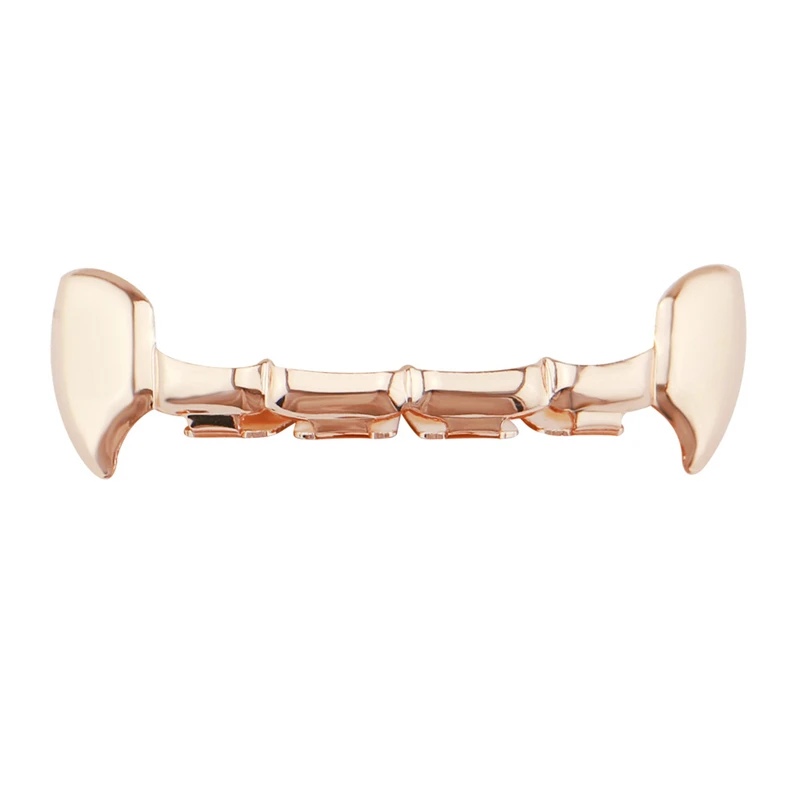 rose gold top Набор в стиле хип-хоп с золотыми зубами, с верхней частью, в стиле панк, с зубами, Grillz, Groll, зубы вампира, ювелирные изделия, подарки на Хэллоуин, рэппер, ювелирные изделия F40 - Окраска металла: rose gold top