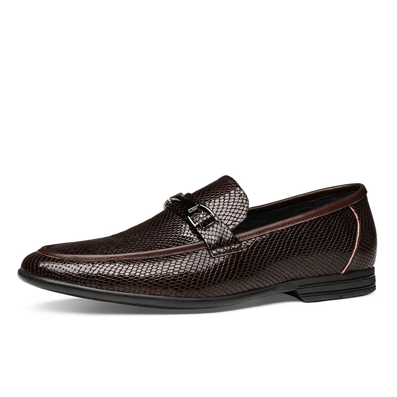 Serpentine Grain Brown / Black Loafers Mens Dress Shoes Genuine Leather Summer Casual Male Social | Обувь