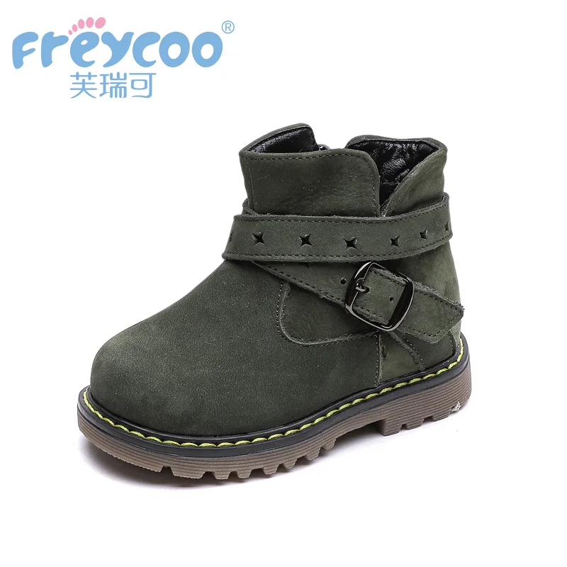 Freycoo 2018 модная зимняя обувь для детей девочек и мальчиков Коускин Натуральная