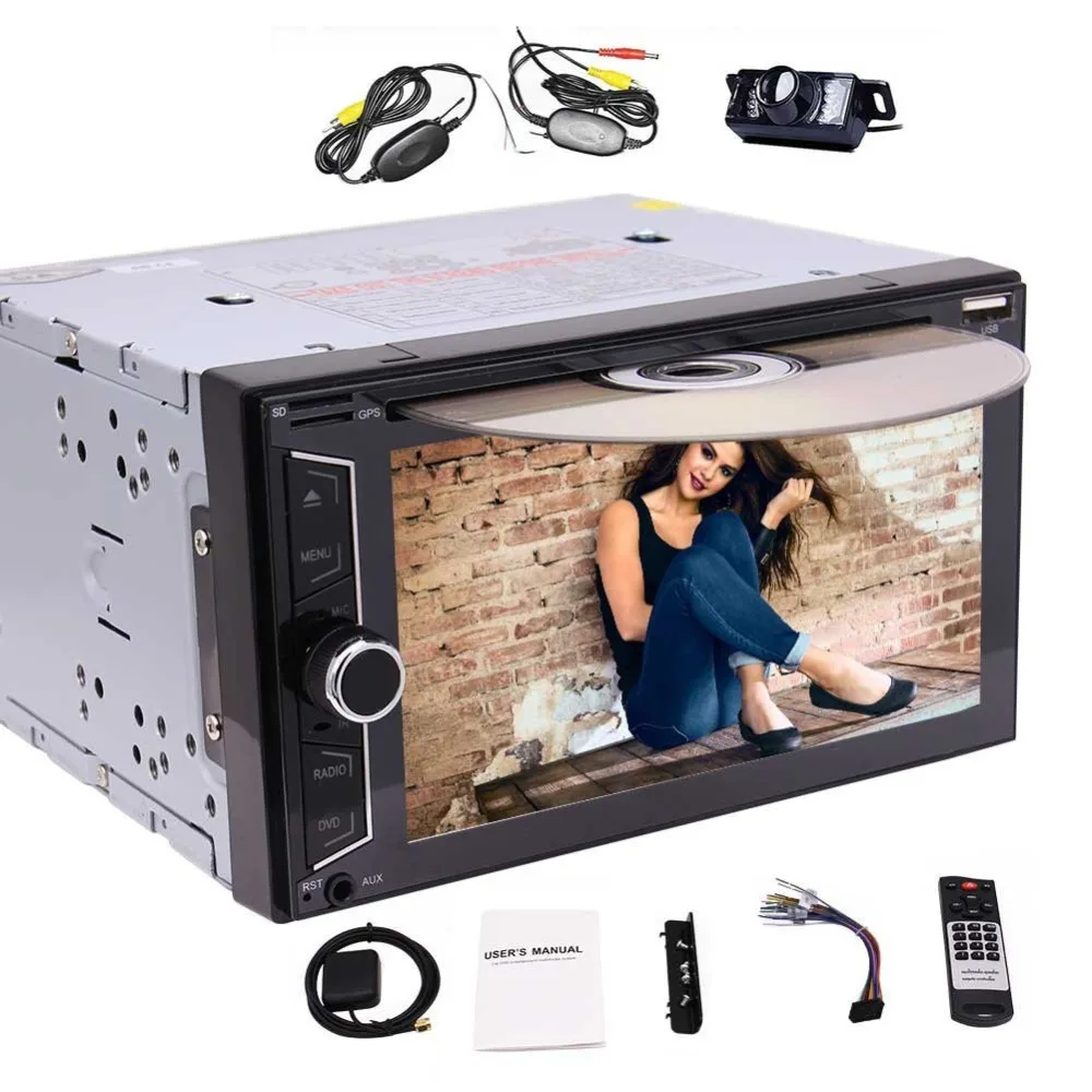 Беспроводная камера заднего вида + двойной Din автомобильный DVD CD плеер головное