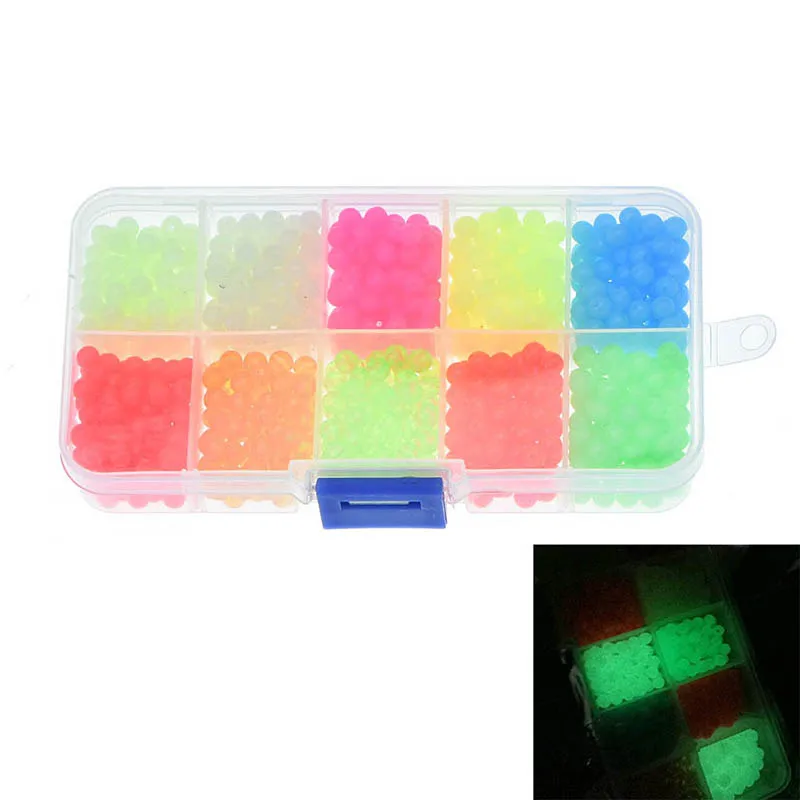 Gmarty 1000 Pcs Premium Green Large Soft Rubber Oval Luminous Fishing Beads Lumo Glow Beans Sabiki Snapper Rig 10 colors | Спорт и