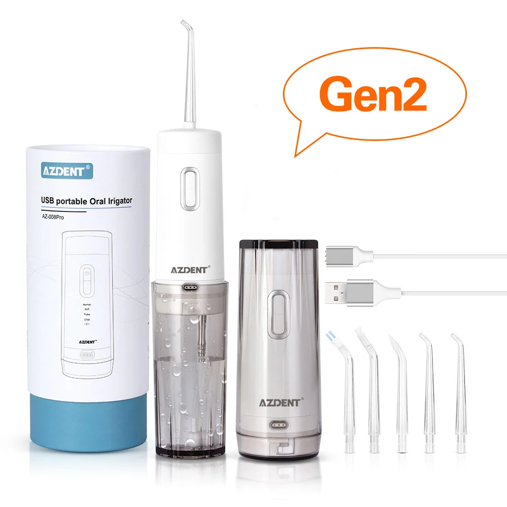 generation 2 gray AZDENT Мода 4 режима портативный складной электрический ирригатор для полости рта usb зарядка вода зубная нить перезаряжаемый 200 мл+ 5 струйных наконечников - Цвет: generation 2 gray