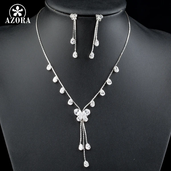 Азора ясной бабочки резки кубический цирконий ожерелье и серьги в виде капель с