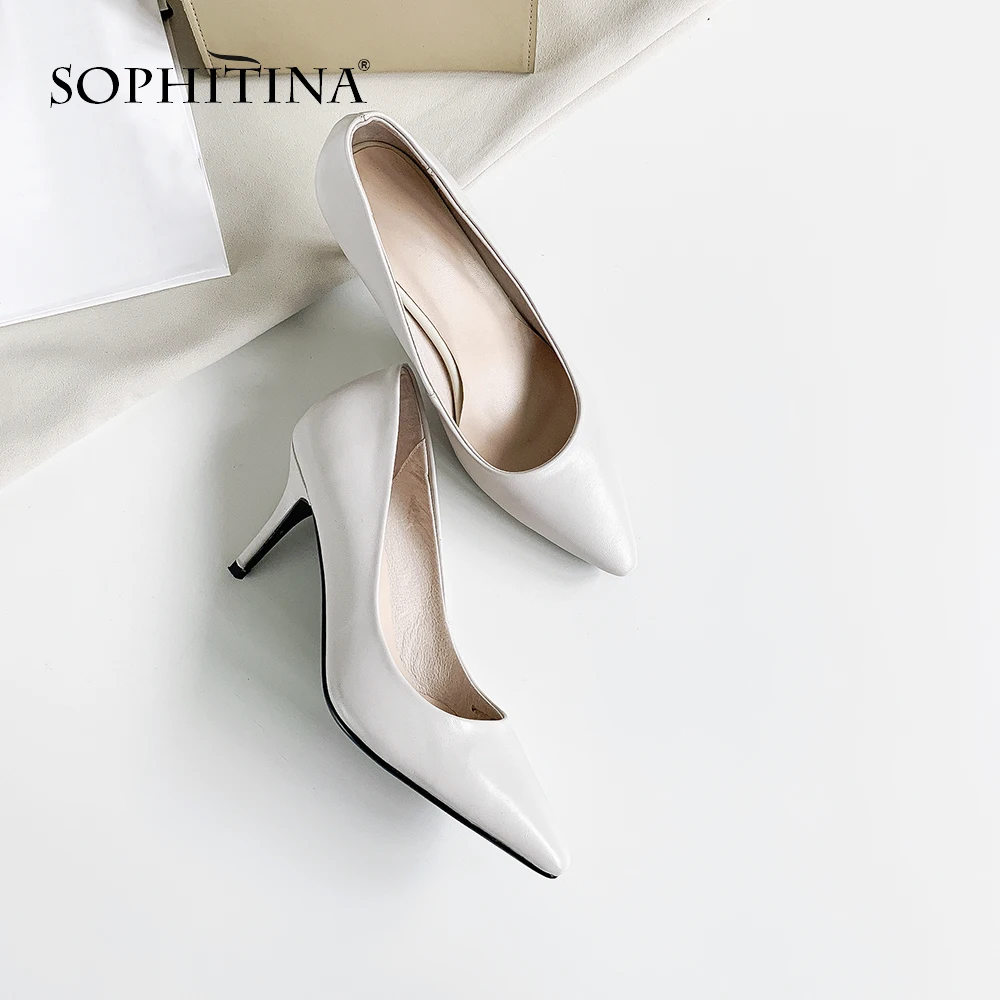 SOPHITINA/элегантные офисные туфли-лодочки из высококачественной натуральной кожи; пикантные туфли с острым носком на высоком тонком каблуке; популярные женские туфли-лодочки; MO42