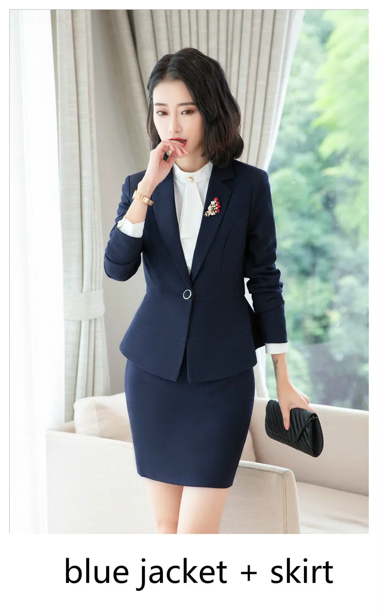Blue Blazer Skirt Женский Осенний Блейзер, однотонный, с длинными рукавами, на одной пуговице, Женская куртка, офисный, OL, тонкий, короткий, женский костюм, Офисная Рабочая одежда, пальто, Топ - Цвет: Blue Blazer Skirt
