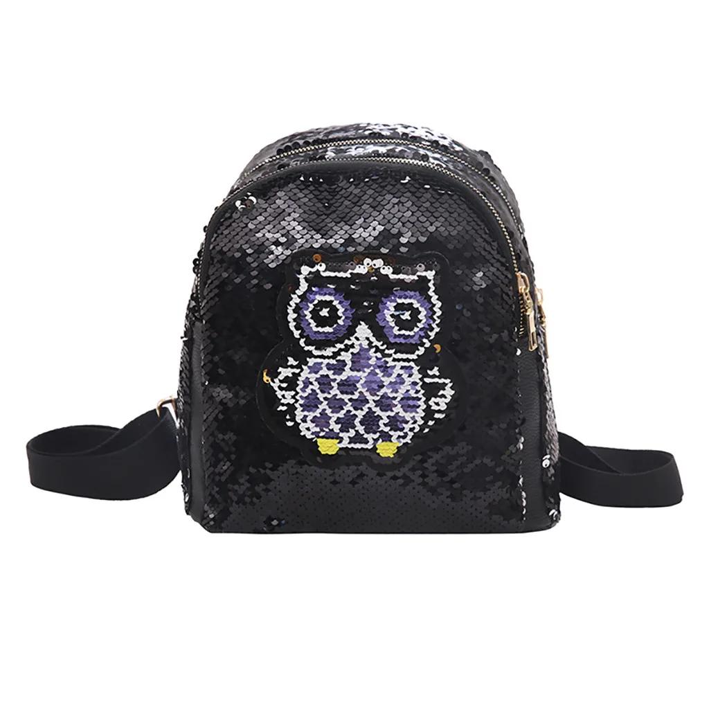 Женский рюкзак с блестками школьная сумка рисунком &quotСова&quot для девочек