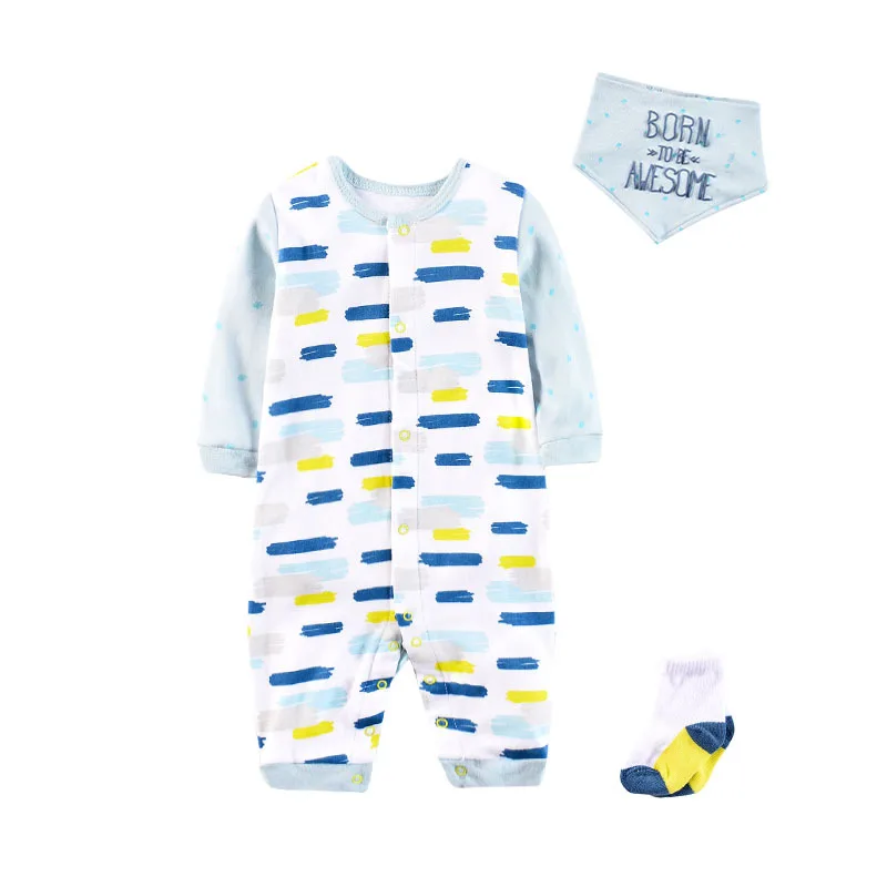 2019 Cute baby Clothing Sets cotton boys girls clothes suits Newborn girl suit 3pcs long sleeve romper+socks+cap kids clothing | Детская