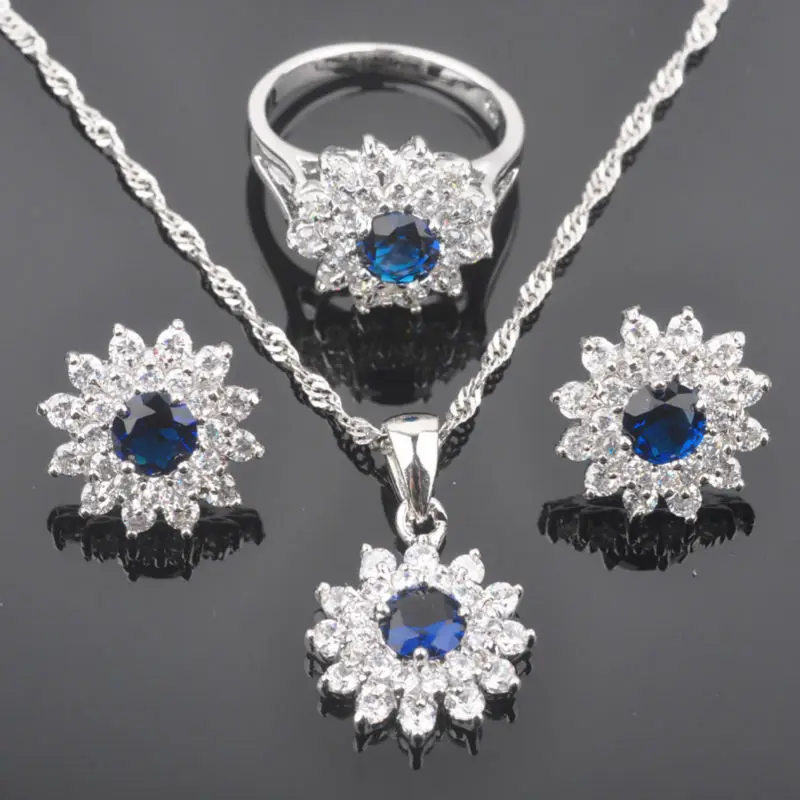 Женский комплект украшений сережки/подвески/ожерелья/кольца с белым фианитом и