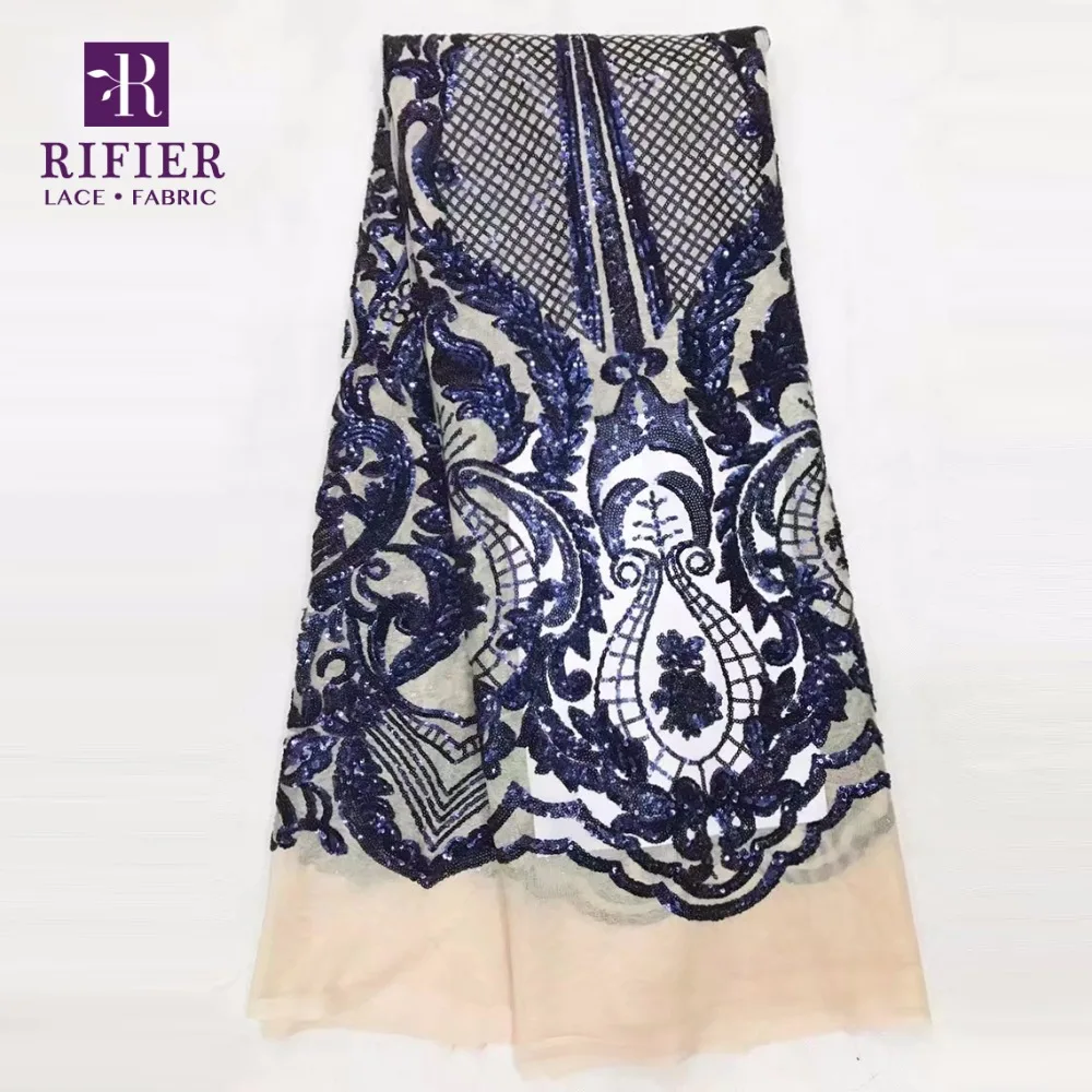 Royal Blue Color Sequins Lace Fabric African Nigerian New Design Embroidery Mesh Tulle High Quality Lady Noble Dress Laces | Дом и сад