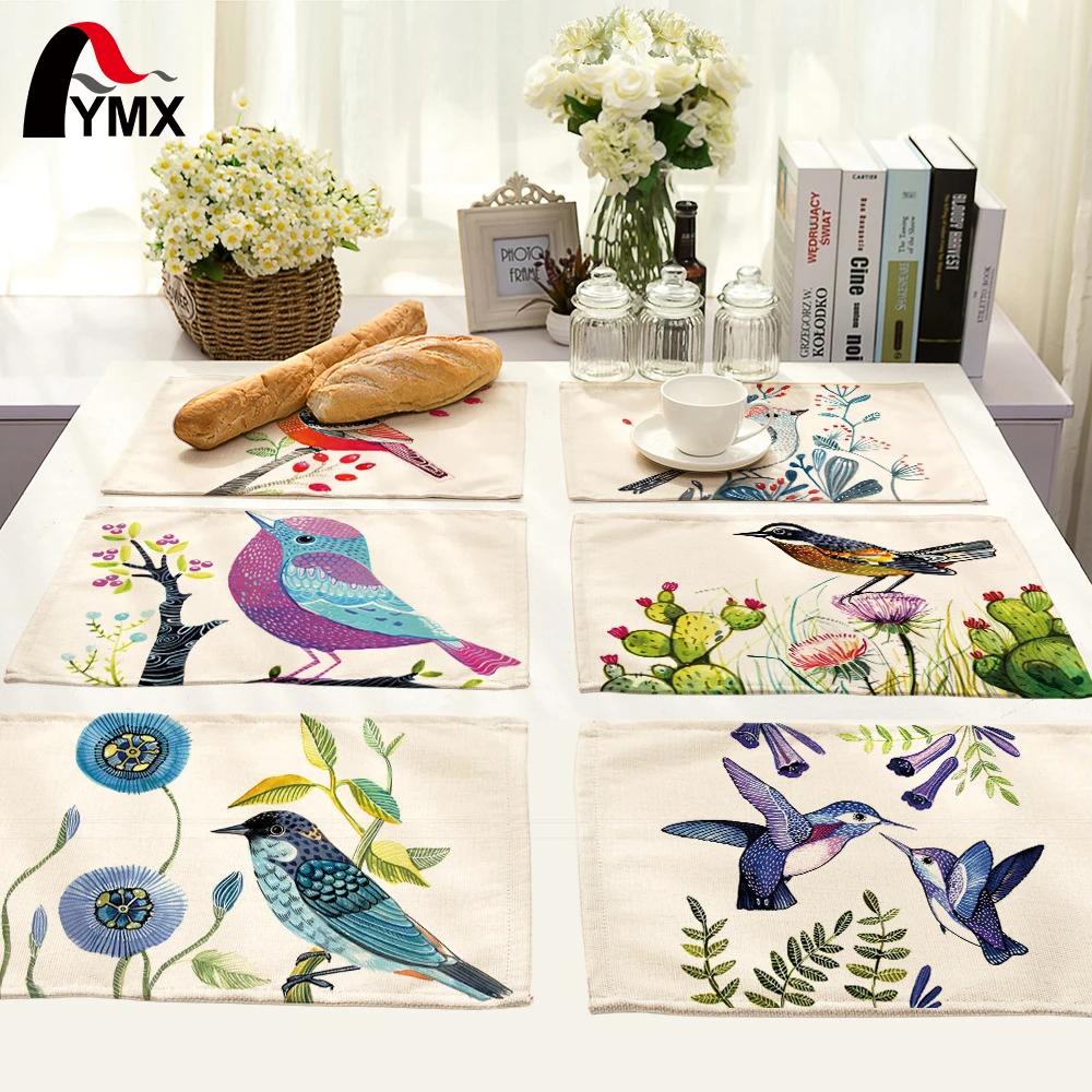 Настольные салфетки смешанные 7 видов красивых рисунков птиц обеденный стол чай