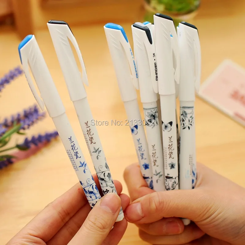 Винтажная гелевая ручка в китайском ретро стиле сине белая фарфоровая