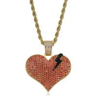 omyfun factory price hiphip heart pendant necklace men bling jewelry orange cz paved broken heart pendants necklaces bijoux