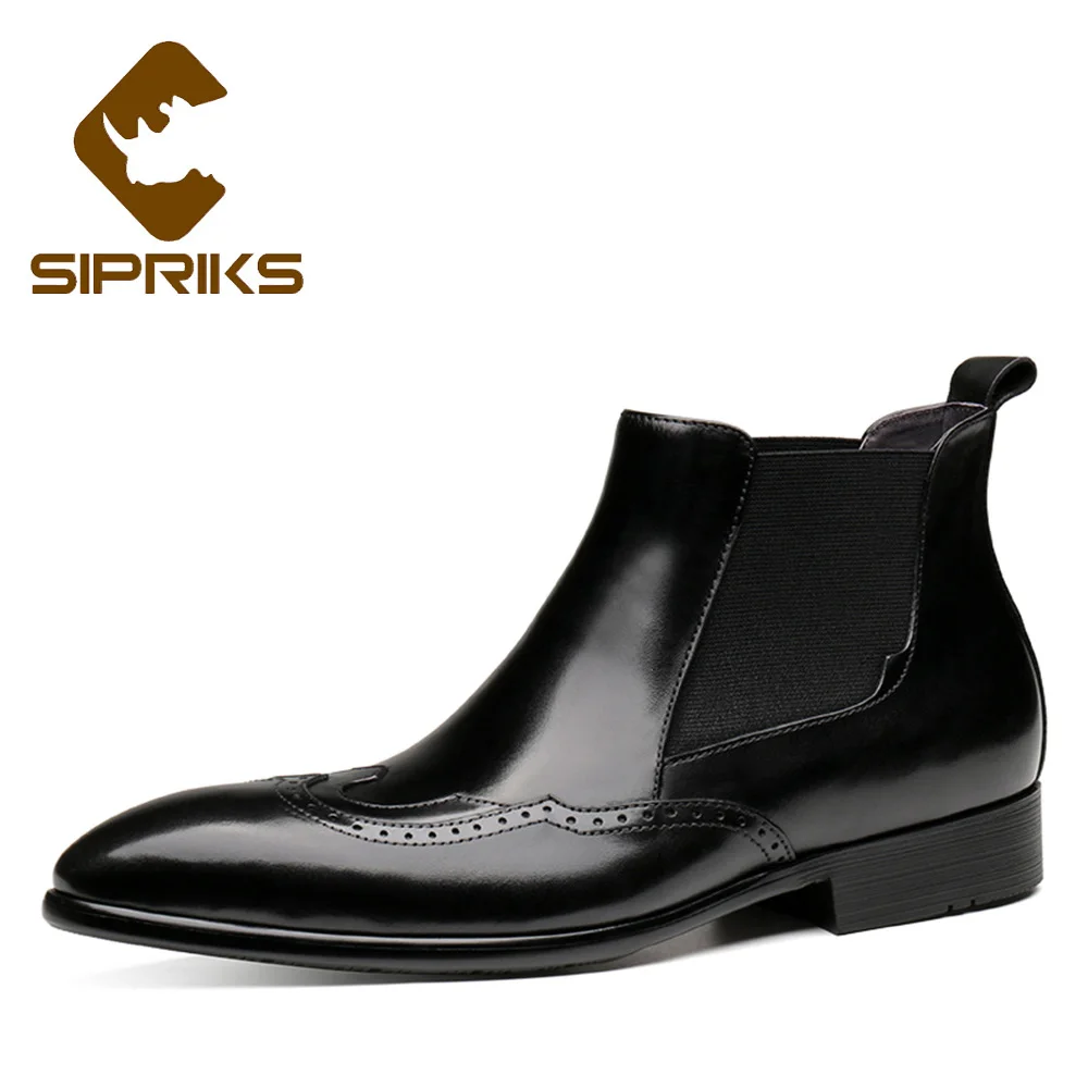

Sipriks Mens Pointed Chelsea Boots Retro Classic Short Boots Imported Italian Cow Leather Slip On Dress Shoes High Top Winter 44