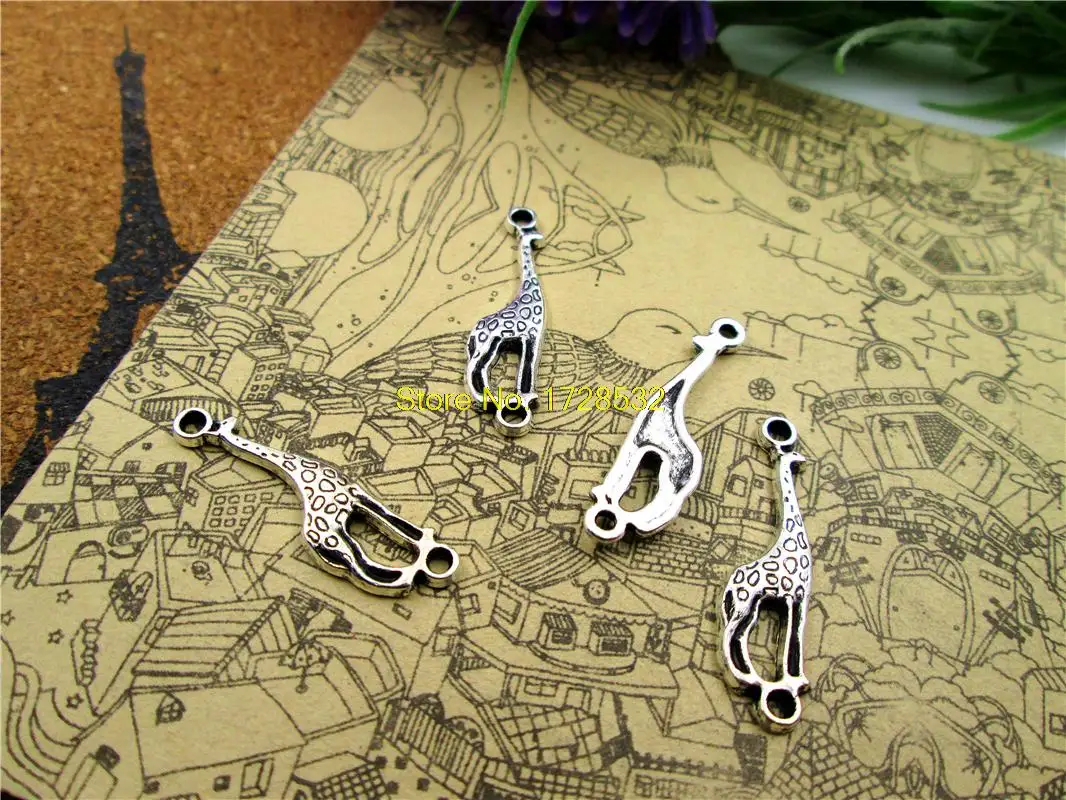 40 шт.-подвески с жирафом, Античные тибетские серебряные/Бронзовые Подвески в виде животных, соединители с жирафом 30x8мм