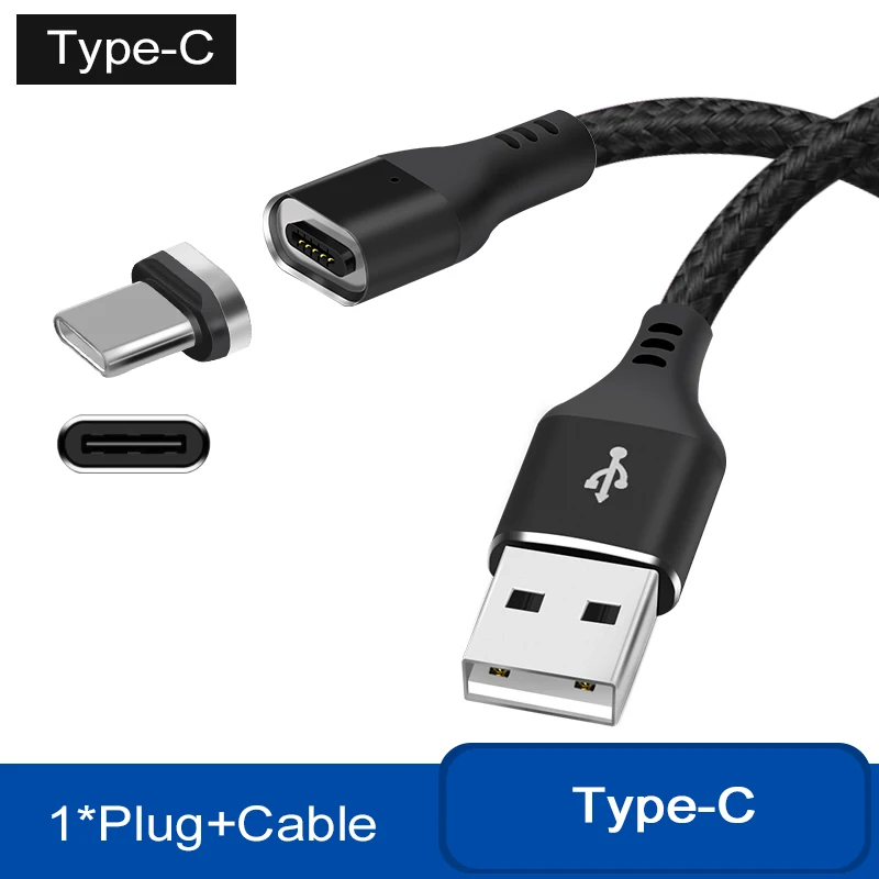Black Type-C 1 м 2 м магнит происхождения 3A Быстрая зарядка кабель для iPhone 7 8 плюс освещение Micro USB C Тип C S9 зарядное устройство мобильного телефона провод шнур - Цвет: Black Type-C