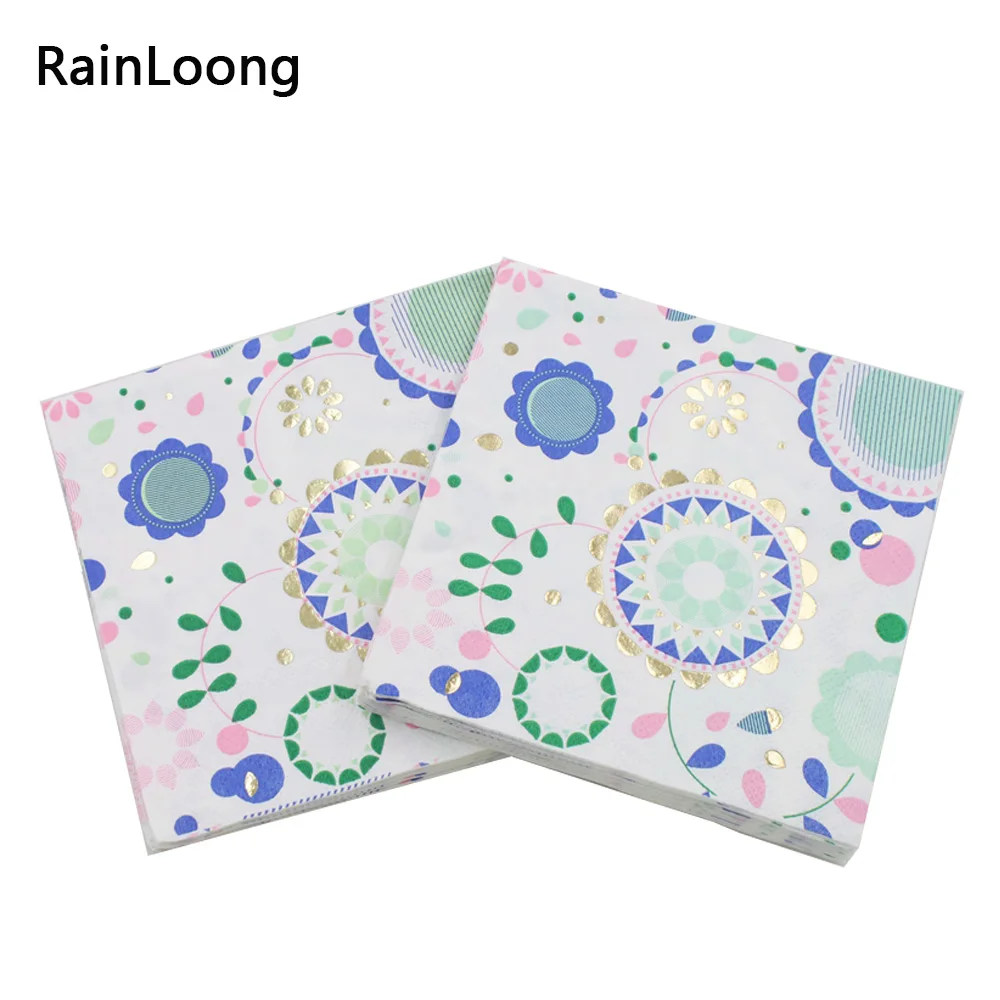 [RainLoong] 3 плиссированная фольга золотые бумажные салфетки для напитков цветок
