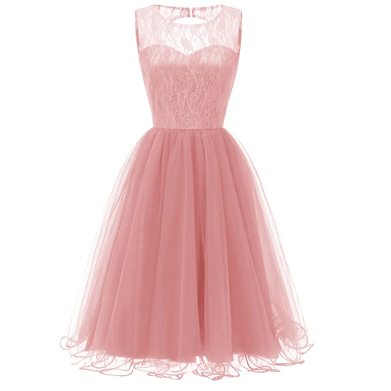 Robe de soiree женское сексуальное кружевное вечернее платье без рукавов, женские элегантные вечерние сетка для платьев, пряжа, вечернее платье - Цвет: Розовый