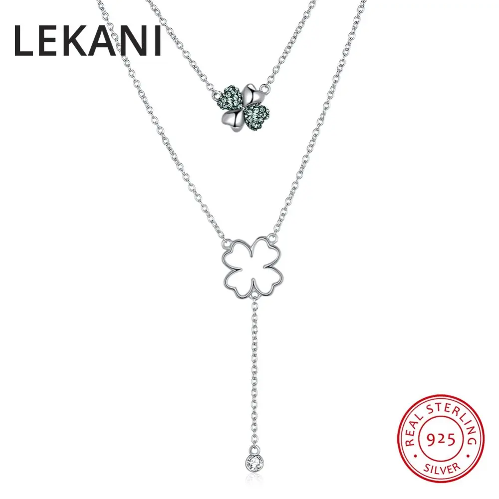 LEKANI кристаллы от Swarovski классический клевер кулон ожерелья для женщин Свадебные подарки 925 серебро тонкой двойной цепи колье