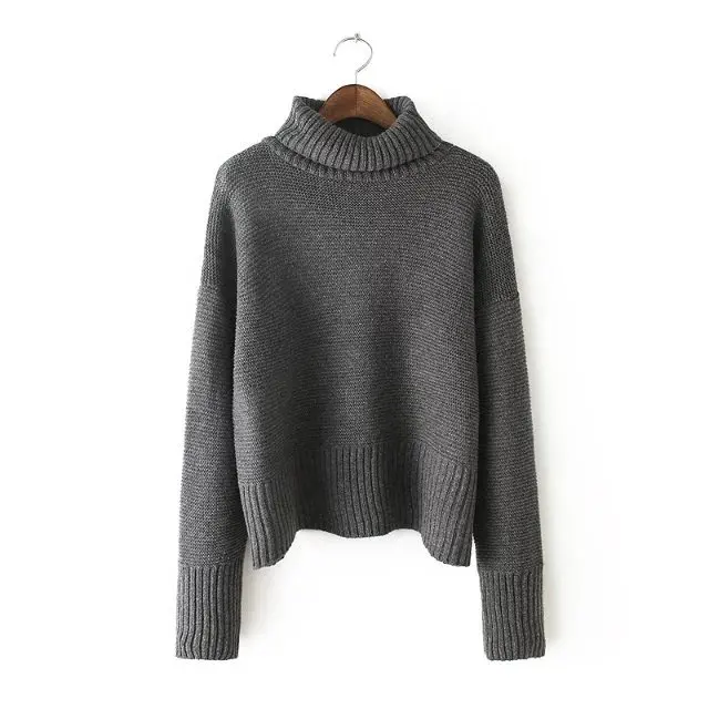 Свитер 2017 Женщин Старинные Высокая Шея Широкий Рукав Вязаный Утолщение Теплый