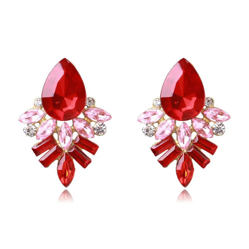 2018 модные черные синие красные Большой Хрустальный цветок серьги-гвоздики