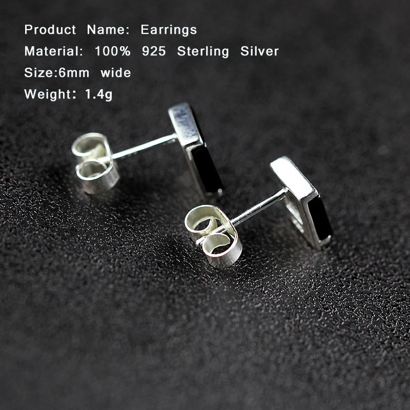 Женские серьги гвоздики из серебра 100% пробы с натуральным черным агатом|stud