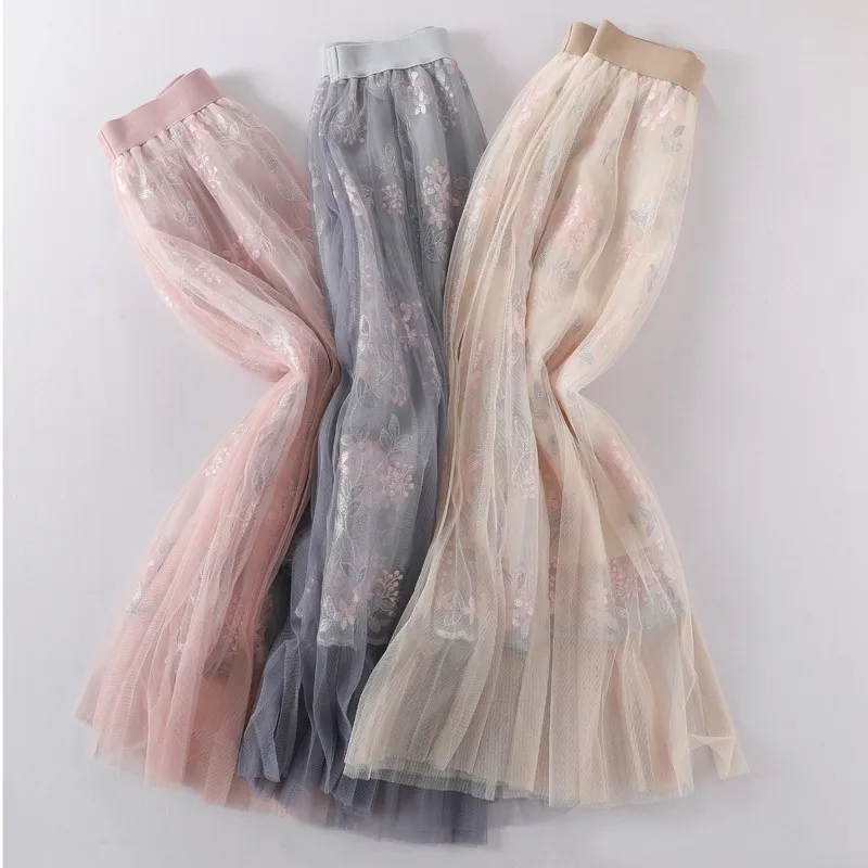 ONLYSVTER Вышивка Цветочные тюлевые юбки для женщин летние эластичные ампир