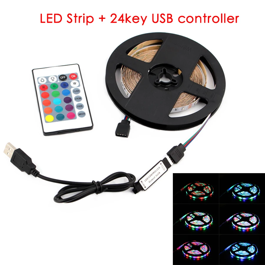 RGB 5 в USB Светодиодная лента RGB 2835 ТВ задний светильник 50 см 1 2 3 4 5 м светодиодный светильник с ИК-управлением для настольного ПК лампа лента Диодная лента ТВ - Испускаемый цвет: RGB