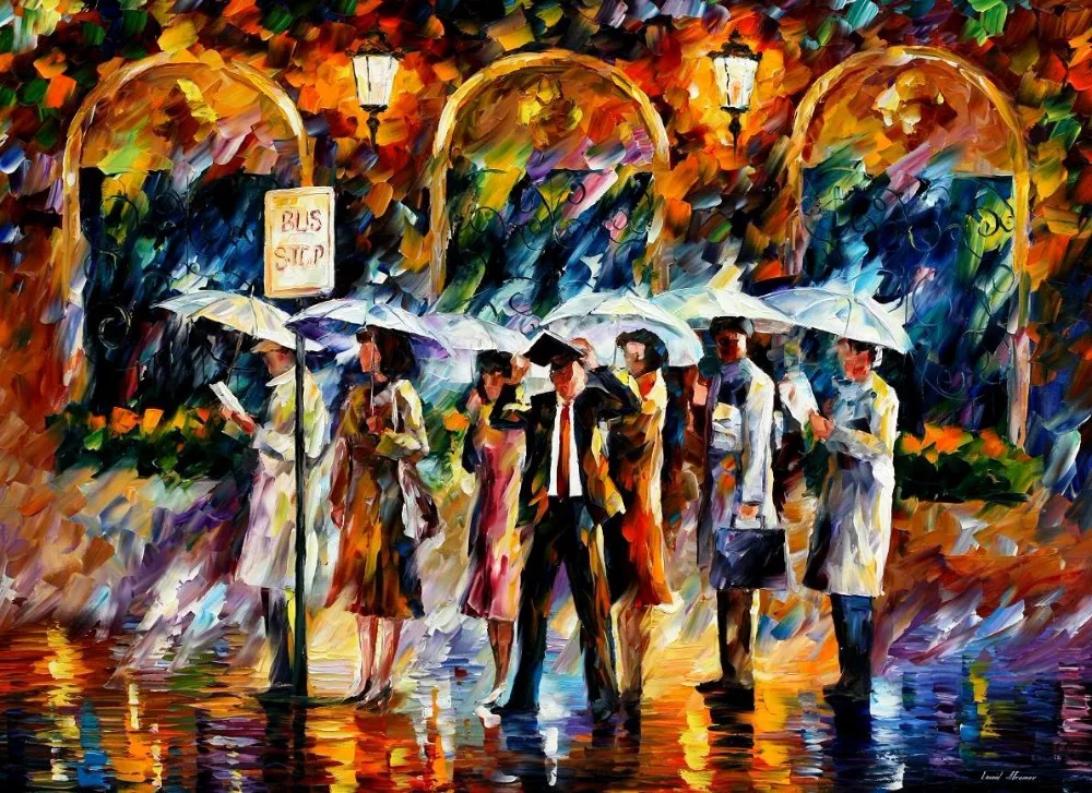 

Abstract Painting Landscapes City street Colorful oil paintings Canvas bus stop Modern Art Home Decor High quality Hand painted