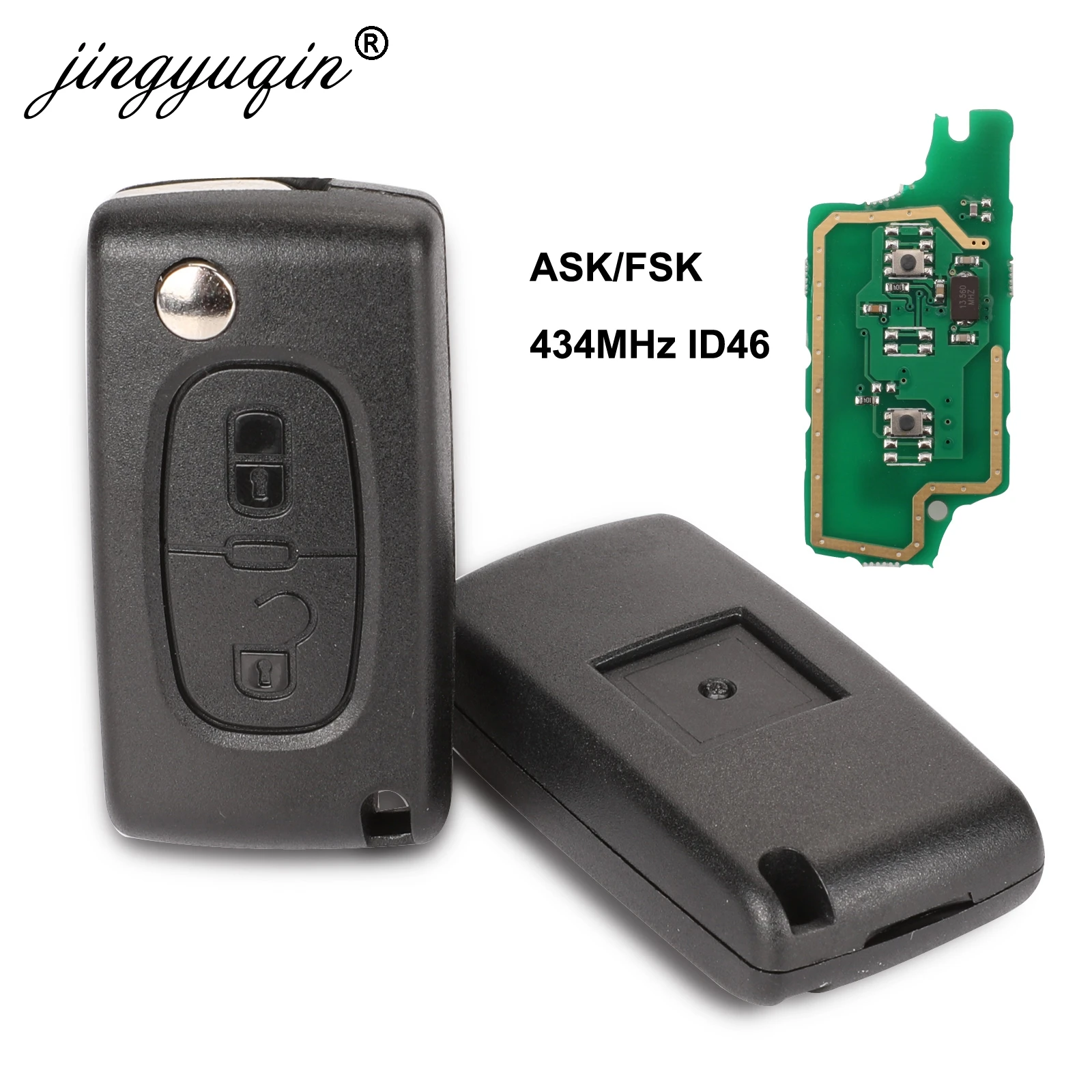 jingyuqin 434Mhz ASK/FSK 2 Buttons Flip Key For Peugeot 107 207 307 307S 308 407 607 Remote Control Fob PCF7961 PCF7941 Chip