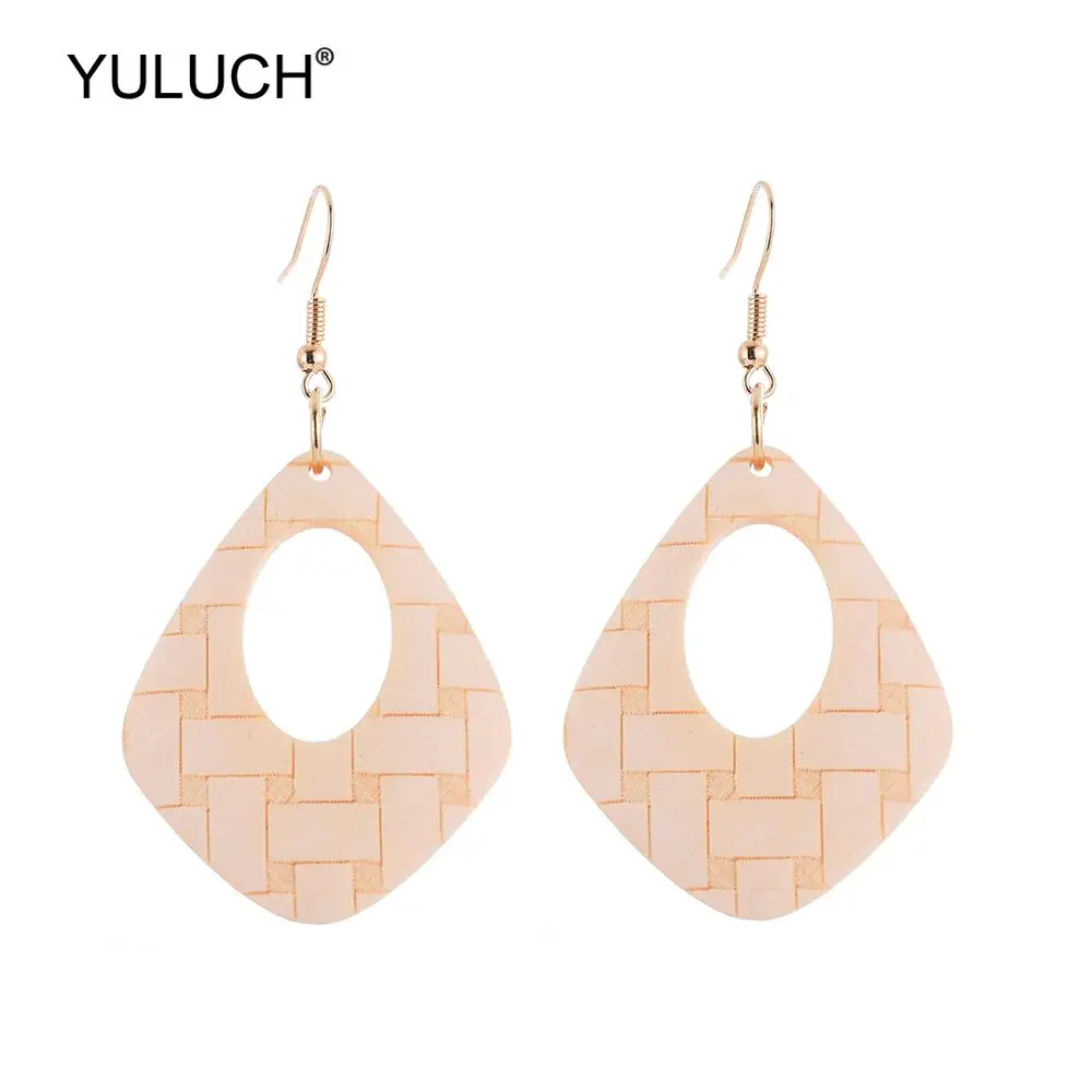 

YULUCH Pop женские полые серьги из натурального дерева с принтом бамбука этнические африканские длинные ювелирные изделия аксессуары Подарки В...