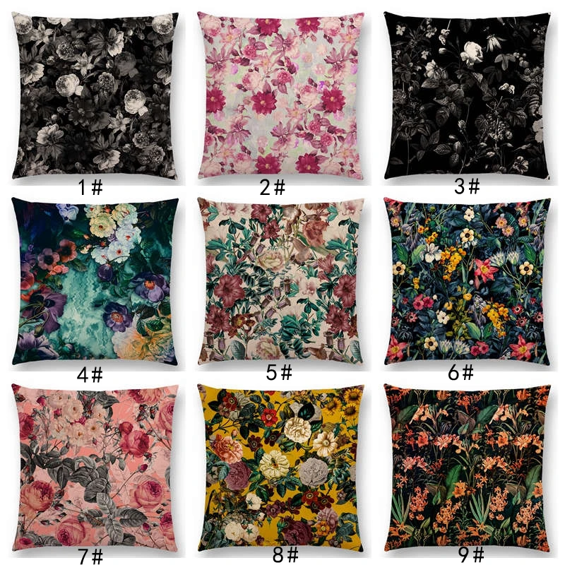 

Latest Black Night Vintage Forest Botanical Garden Future Dream Colorful Flowers Leaves Prints Sofa Pillow Case Cushion Cover