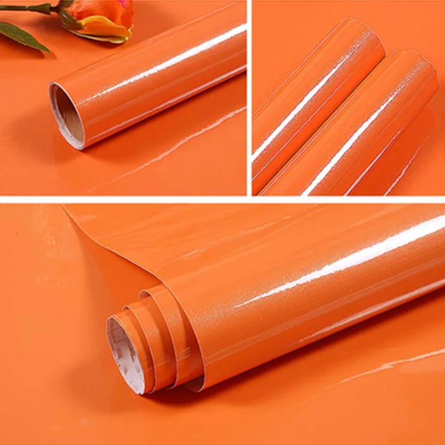 Orange Современная самоклеящаяся Настенная Наклейка "сделай сам" для кухни, шкафа, двери, шкафа, мебели, ПВХ контактная бумага, одноцветная настенная бумага для домашнего декора - Цвет: Orange