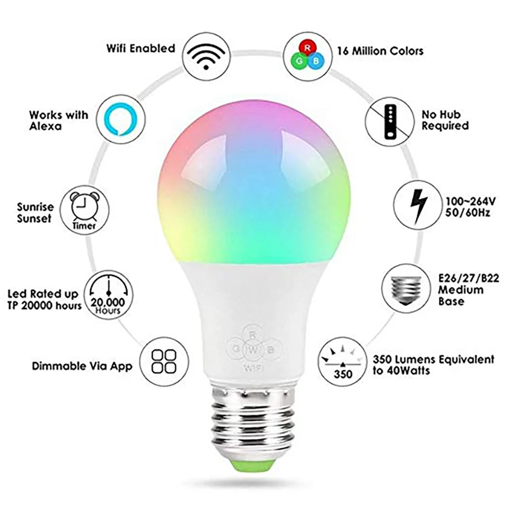Светодиодные RGB лампы E27 умная дистанционная лампочка WIFI Волшебная 4 5 Вт работает
