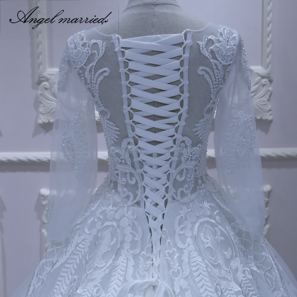 Angel married long sleeve wedding dresses beads Bridal dres lace Custom Made white ball gown tulle vestido de noiva | Свадьбы и