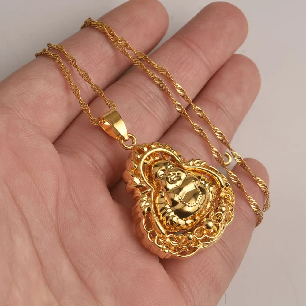 Anniyo Chinese Buddhist Amulet Maitreya Metteyya Pendant Necklaces Golg Color God Jewelry #012507 | Украшения и аксессуары
