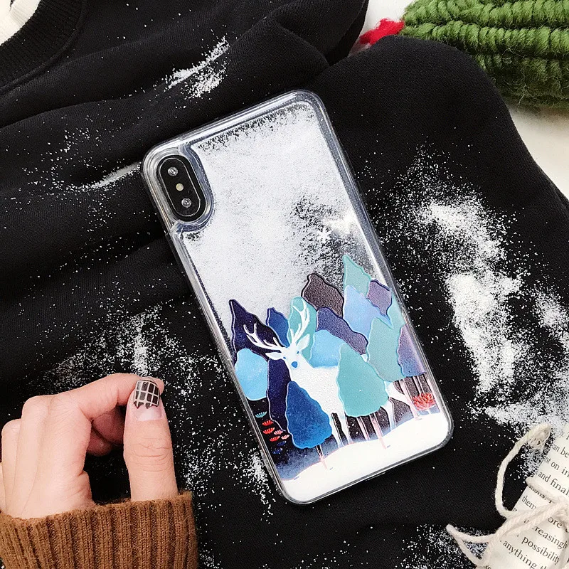Чехол со снежинками для iPhone XS MAX XR X 8 7 Plus Мягкий ТПУ зыбучий песок Glliter Funda 6 S Polar Bear